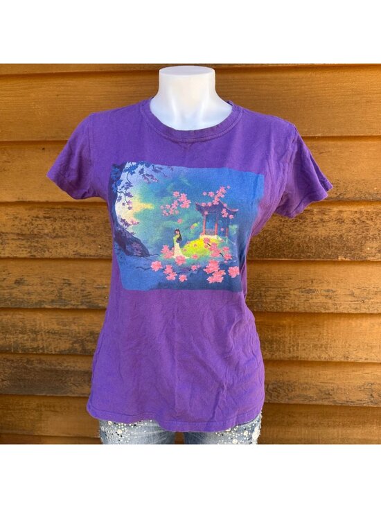 Disney Tops - Hot Topic Disney Mulan Purple Graphic Tee Womens Size L Cherry Blossom Design